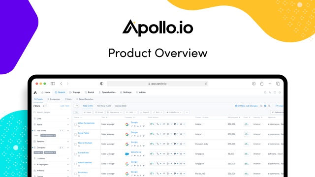 An image of Apollo.io, which is a part of the sales engagement tech stack