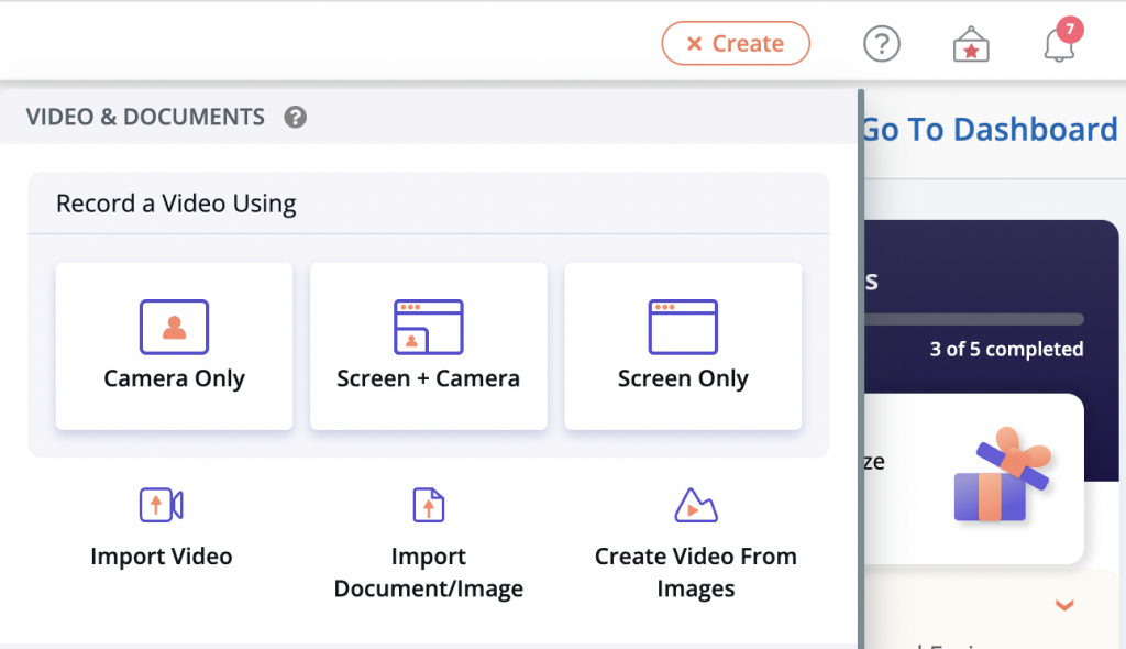 An image showing a product screenshot of how you can record videos using video hosting platform Hippo Video.