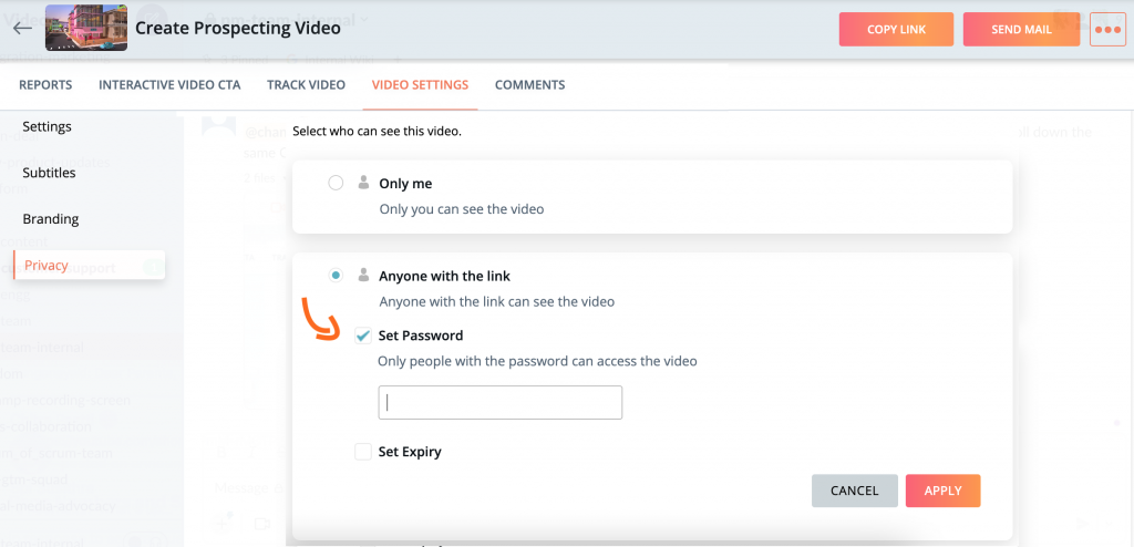 An image showing how you can set password privacy for your videos in Hippo Video.