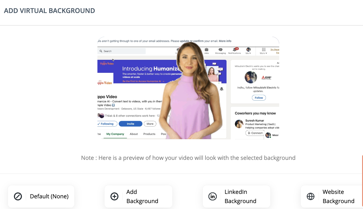 An image showing Hippo Video's feature on adding LinkedIn profile to videos for personalization.