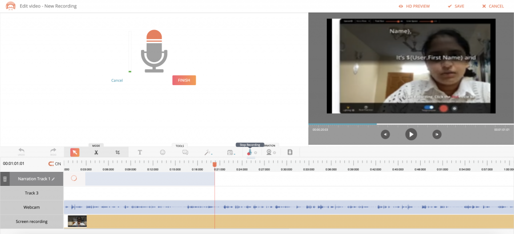 An image showing how you can add voice over to your video using Hippo Video.