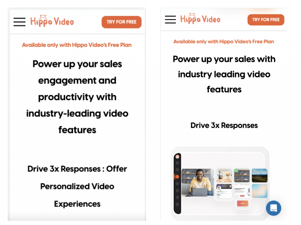 Image showing a mobile-first design in Hippo Video's pricing plan.
