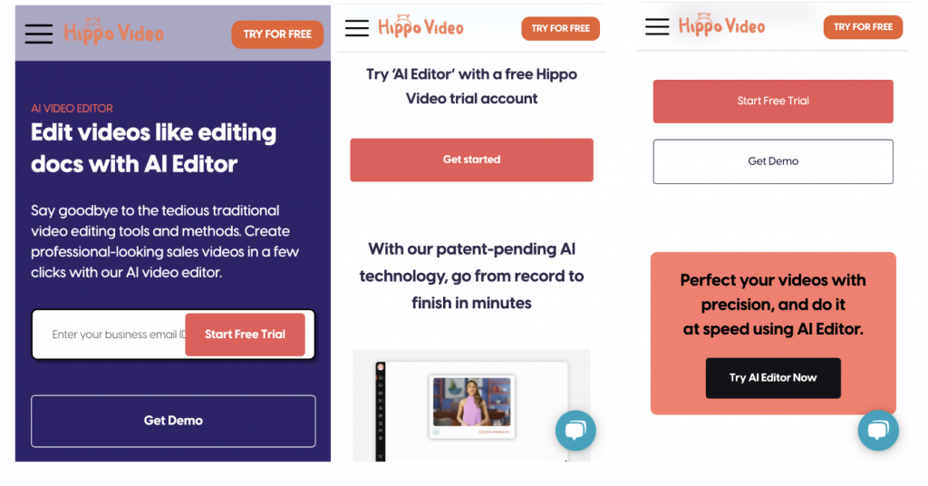 Image showing a mobile-first design in Hippo Video's AI Editor webpage.