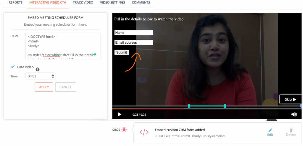 An image on how you can use custom CRM form CTAs within videos.